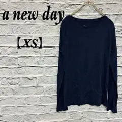 a new day 【XS】長袖 カットソー ネイビー 海外古着