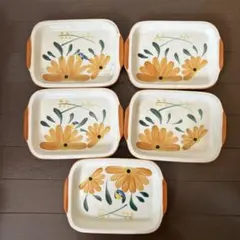 昭和レトロ　花柄陶器皿5枚セット