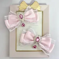 【ハンドメイド】サテンリボン ヘアクリップ ピンク 2個セット 量産型 地雷系