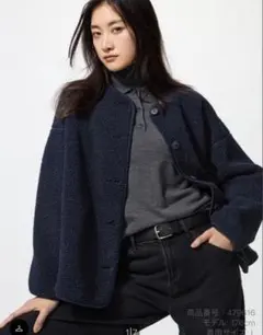 UNIQLO ボアフリースカーディガン ノーカラー 3XL グレー 美品