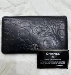 CHANEL カメリア 長財布 ラウンドファスナー 黒 新古品、直営店シール