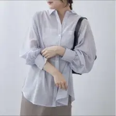 ストライプ シアー長袖シャツ ルーズフィット　ネイビー　新品タグなし