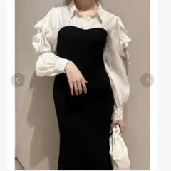 人気商品！dazzlin オープンフリルリブワンピース　ドッキング　フェミニン