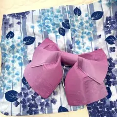 浴衣 帯セット 紫陽花柄 ブルー系 パープル帯 夏祭りのサムネイル