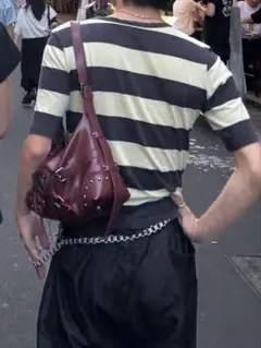 agnis b. ストライプ 短丈半袖Tシャツ