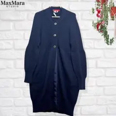 マックスマーラ レディースニット ロングカーディガンネイビーL ウール ロング Max Mara - マックスマーラ レディースニット ロングカーディガン