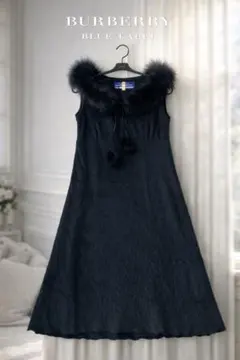 バーバリーブルーレーベル ファー付ワンピース38 美品 インナー付 黒