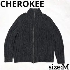 CHEROKEE ダークグレー フルジップ ラムウール ドライバーズニット M