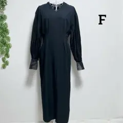 長袖 シアースリーブタックワンピース F ブラック 結婚式 パーティー