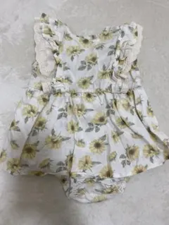 ひまわり柄フリルロンパース