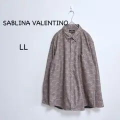 サブリナ バレンチノ 長袖シャツ LL 茶系 総柄 起毛ボタンダウン タグ付き