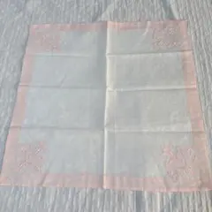 花柄刺繍ハンカチ ホワイト ピンク