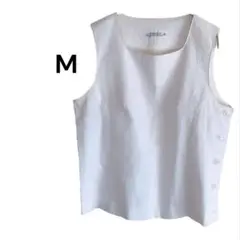 シャツ　カットソー　ノースリーブ　M　白　サイドボタン　凸凹素材　1267