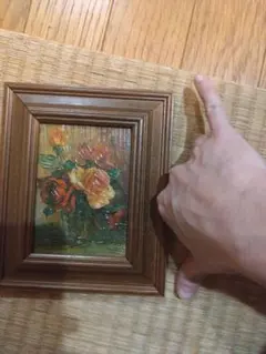 油彩画 額装 バラ 静物画 ミニチュア