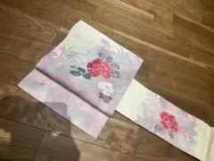 MO-3705 作り帯 付け帯 ワンタッチ帯 名古屋帯 刺繍 花模様 銀色 