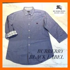 【美品】BURBERRY BLACK LABEL7分袖ボタンダウンシャツ