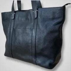 美品 本革レザー トートバッグ 黒 メンズ ビジネスバッグ ブラック 肩掛け