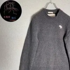 ✭L　ニット　セーター　アバクロ　ウール　黒　ロゴ刺繍　マッスルシルエット✭