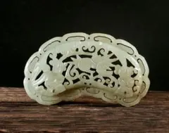 美品】中国古美術 本物和田玉 清 両面細工彫り 獅子戯毬紋 玉璧 玉佩 