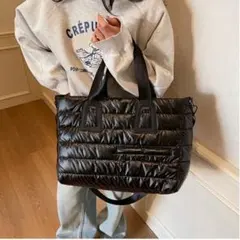 黒 トートバッグ キルティング　大容量 軽量 2way ショルダーバッグ