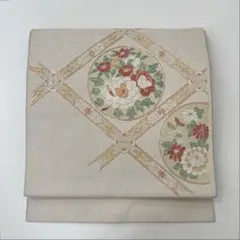 名古屋帯 綴れ 刺繍 銀駒刺繍 上品な花柄 九寸 正絹 着物 HO-2080