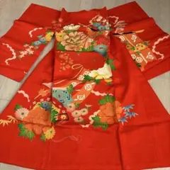 赤い花柄　お宮参り　かけ着
