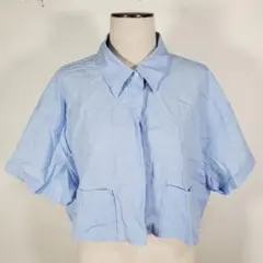 ZARA ザラ カットオフ ショート丈シャツ 青 白 ストライプ 爽やか L