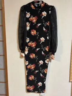 SHEIN 花柄 シースルー袖 ハイネック ワンピース S