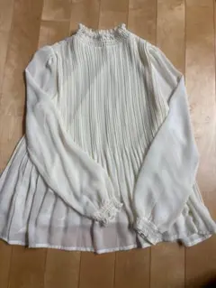 アイボリー プリーツシフォン長袖ブラウス M セレモニー