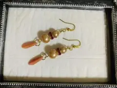ハンドメイド パール　ピアス　オレンジ