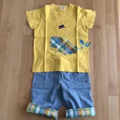 最終お値下げ　ファミリア　クジラ刺繍Tシャツとショートパンツセットアップ　120