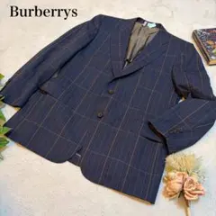 希少 バーバリー 薄手 テーラードジャケット ウール チェック 紺 L相当　春夏