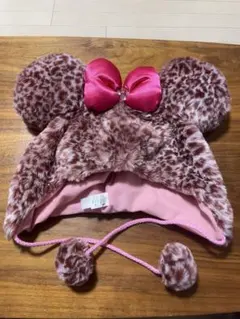 ディズニー　ミニーの被り物　ピンク・ヒョウ柄