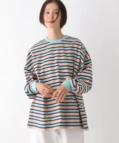 LEPSIM Tシャツ クレイジーマルチボーダーロンT ライトブルー