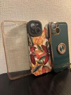 フローラルデザイン ソフトケースとリング付きダークグリーンケース