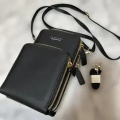 レディーススマホショルダーバック黒ブラックメンズキッズも斜めがけ2way財布