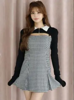 バックオープンハウンドチェックワンピース　RANDY Back open houndstooth ensemble – Randy