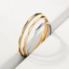 極細デザインカットリング ステンレス ピンキーリング 多面カット 指輪