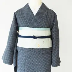 【着物】【小紋】紺地 菱繋ぎ しつけ糸付き No.32