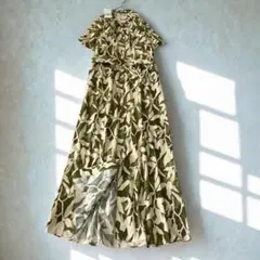 ZARA 新品タグ付 ボタニカル柄 ロングワンピース M ベルト付 半袖マキシ丈