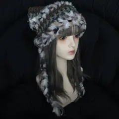 393ハンドメイド編み物　猫耳ニット帽　y2k