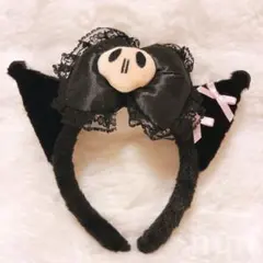 黒猫耳スカルカチューシャ　クロミちゃん　リボン付き　地雷系　ブラック　usj