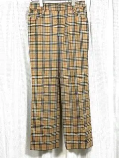 90s バーバリーブルーレーベル ノバチェック ウールパンツ キャメル L