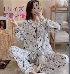 白黒スヌーピーパジャマレディース春秋長袖（L）