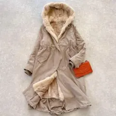 美品 スコットクラブ 23AW ラビットファー フード モッズコート グレージュ