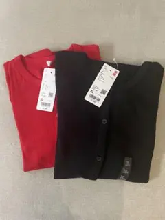 UNIQLO ポインテールカーディガン 赤、黒セット
