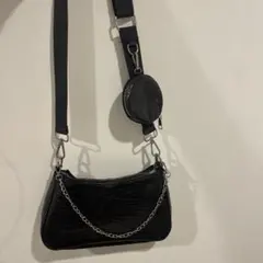 クロコダイル風黒ショルダーバッグ