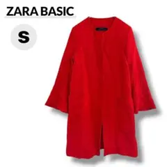 ZARA BASIC ロングコート ノーカラー レッド S アウター 美品のサムネイル