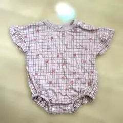 【新品タグ付き】花柄チェックロンパース　80 ピンク　花柄