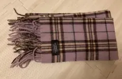 紫色 チェック柄 マフラー フリンジ付き